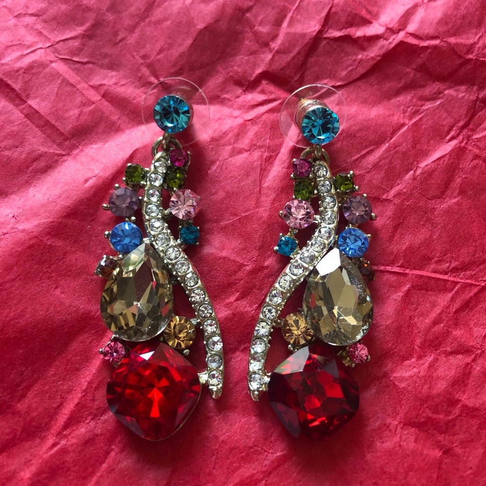 Multi Colored Dangle Rhinestone Crystals Earrings - image 2